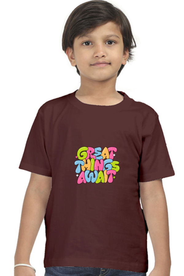 Great Things Await Witty Wiggles – Round Neck Classic T Shirt (Boys – 0 to 5 Years)