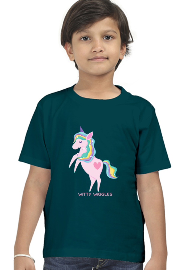 Happy Unicorn Witty Wiggles – Round Neck Classic T Shirt (Boys – 0 to 5 Years)