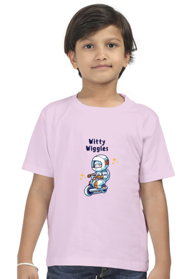 Witty Wiggles Cute Astronaut Scooter – Round Neck Classic T Shirt (Boys – 0 to 5 Years)