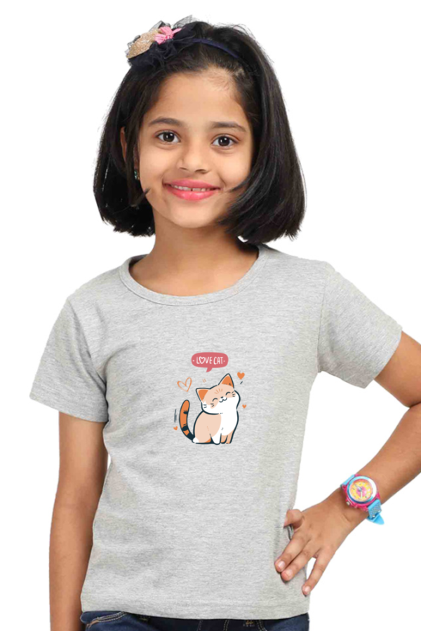 Witty Wiggles I Love Cat – Round Neck Classic T Shirt (Girls – 0 to 5 Years)