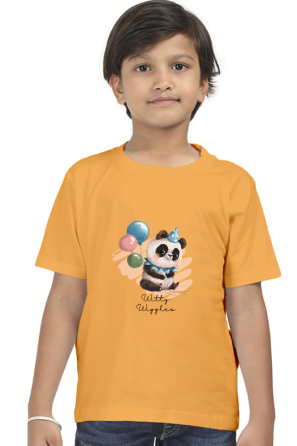 Witty Wiggles Birthday Panda – Round Neck Classic T Shirt (Boys – 0 to 5 Years)