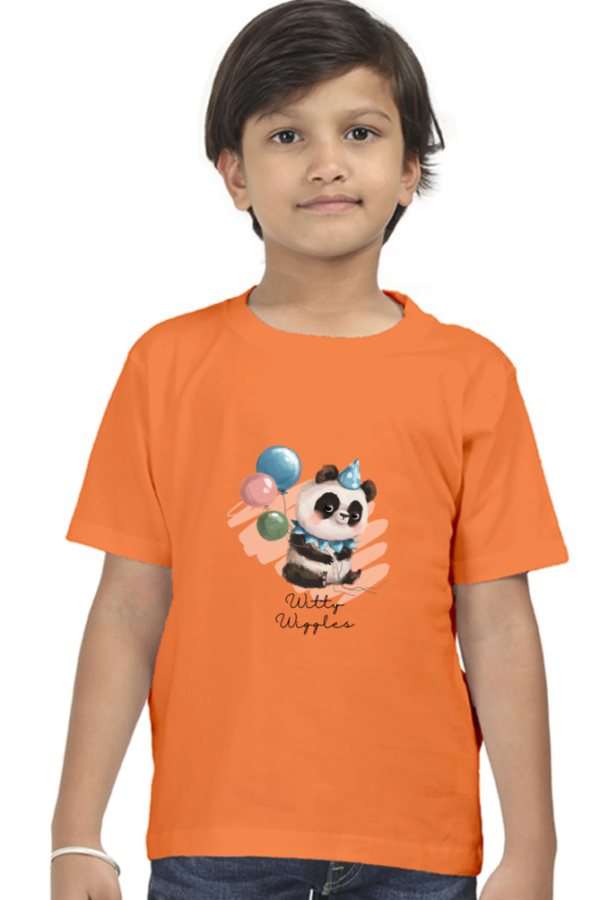 Witty Wiggles Balloon Panda  – Round Neck Classic T Shirt (Boys – 0 to 5 Years)